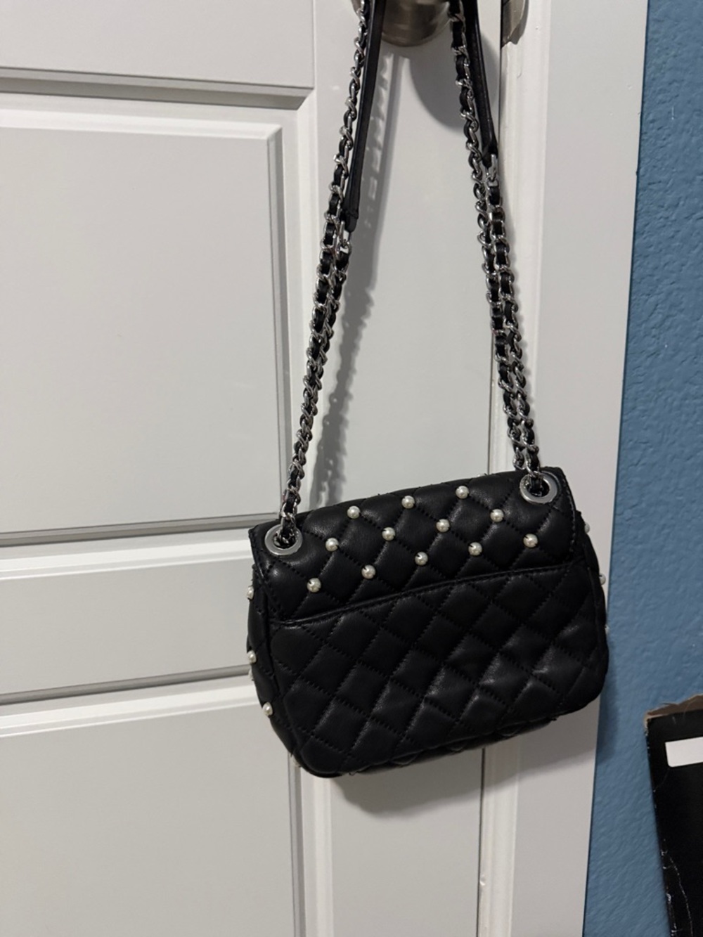 Michael Kors Black Quilted Pearl-Stud Crossbody Bag (Reasonable Offers Welcome) - Picture 3 of 3